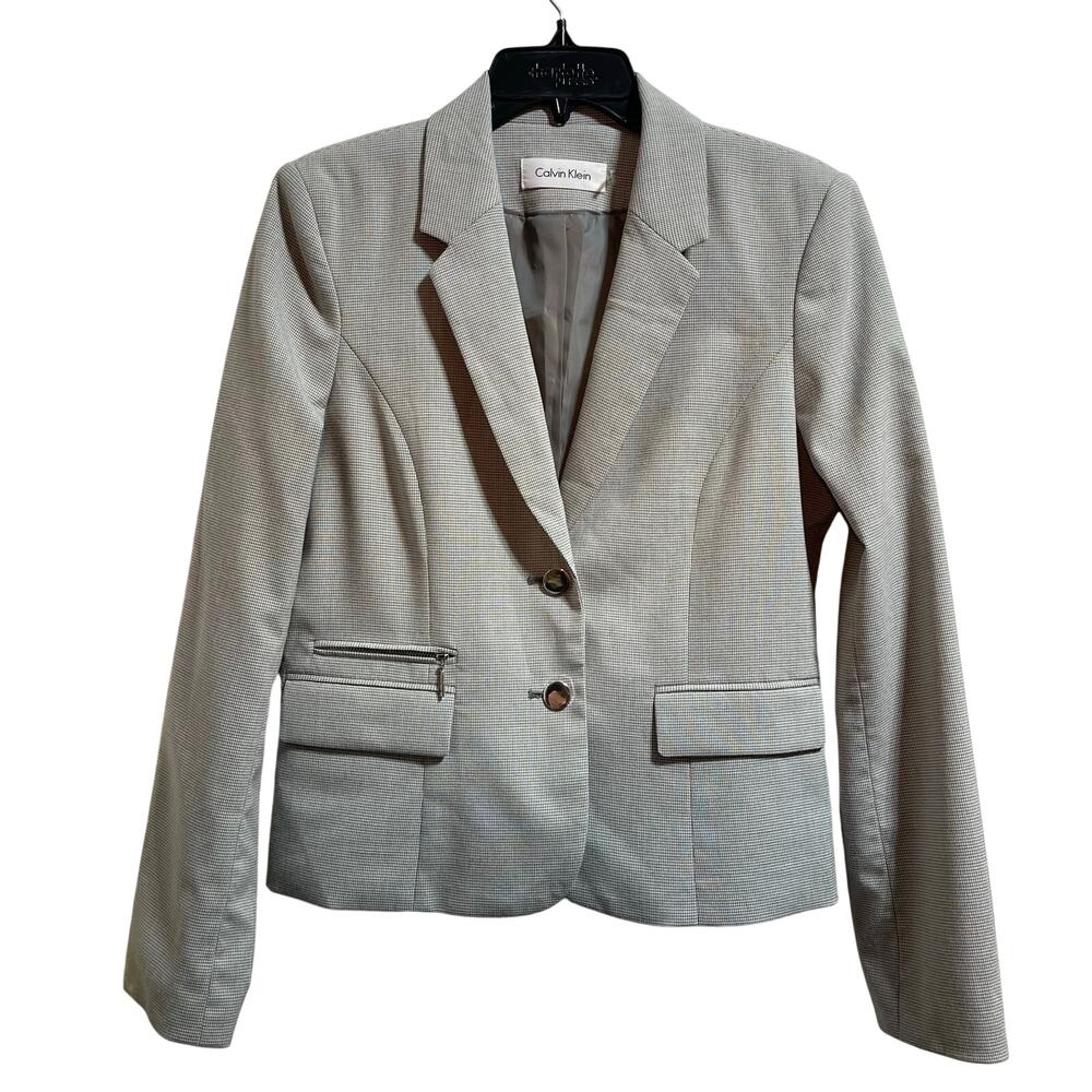 Calvin Klein Gray Houndstooth Blazer Classic Workwear Women's Sz 6